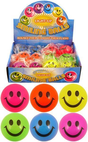 Light Up Smiling Kids Fun Bouncy Balls 6 Assorted Colours 5cm
