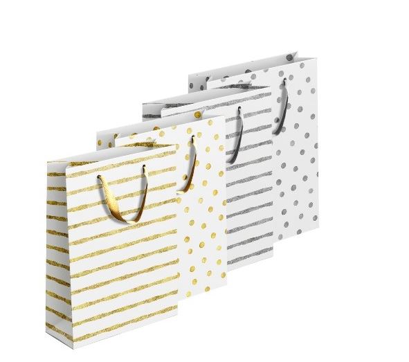 Gold & Silver Patterned Giftbag Medium, 18x23x10cm