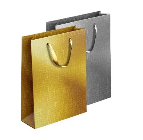 Embossed Metallic Giftbag Gold & Silver Large, 26x36x10cm