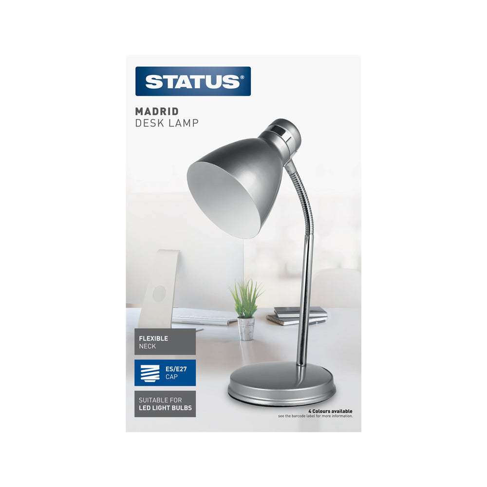 Madrid - Silver - Desk Lamp - E27 - 1 pk - in Glossy Retail Box