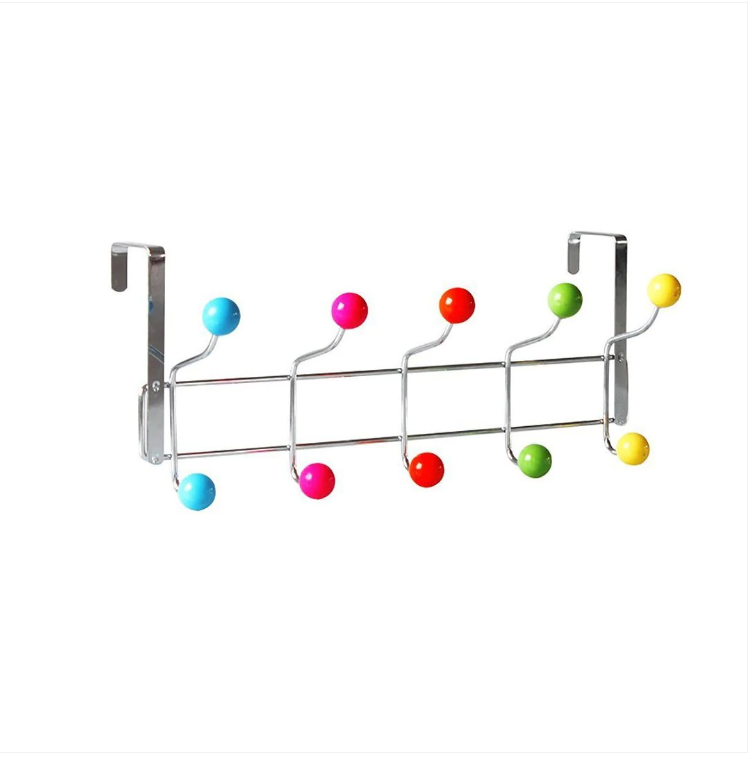 Metal Door Hook Rack Storage Hook Assorted Colour Hanger Knobs 40cm