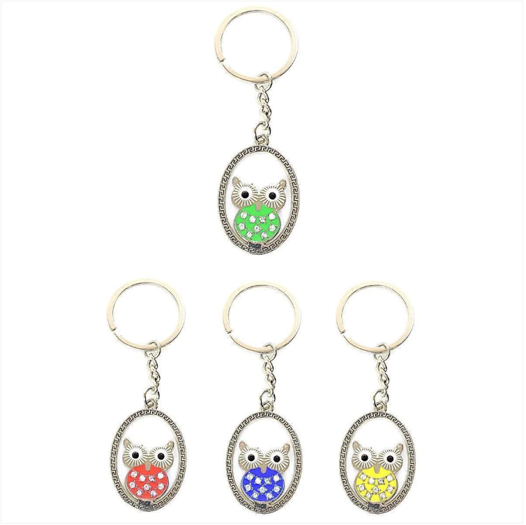 Metal Owl Shaped Keyring Keychain 4 cm Assorted Colours
