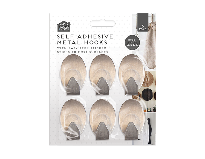 Metal Self-Adhesive Hooks 6pk