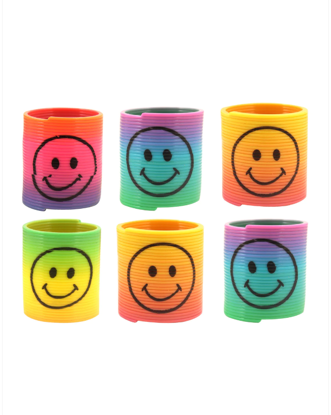 Mini Rainbow Springs With Smiling Faces Pack of 6 (3.5cm)