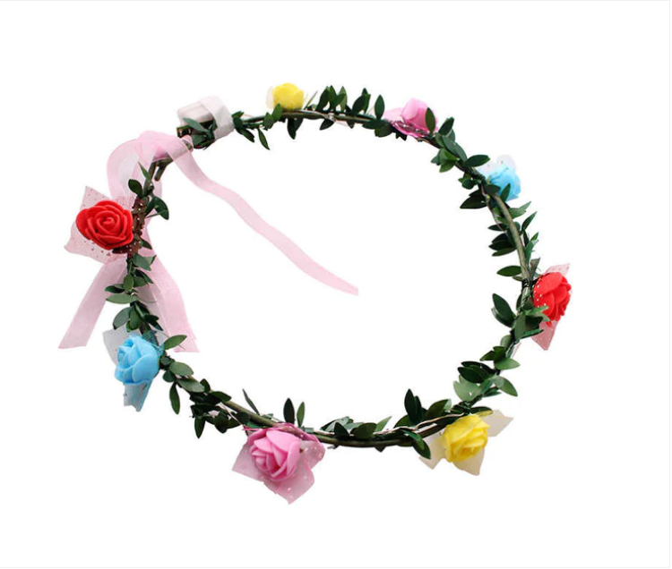 Multicoloured Light Up Plastic Flower Crown Wreath with Foam Flowers 17 cm