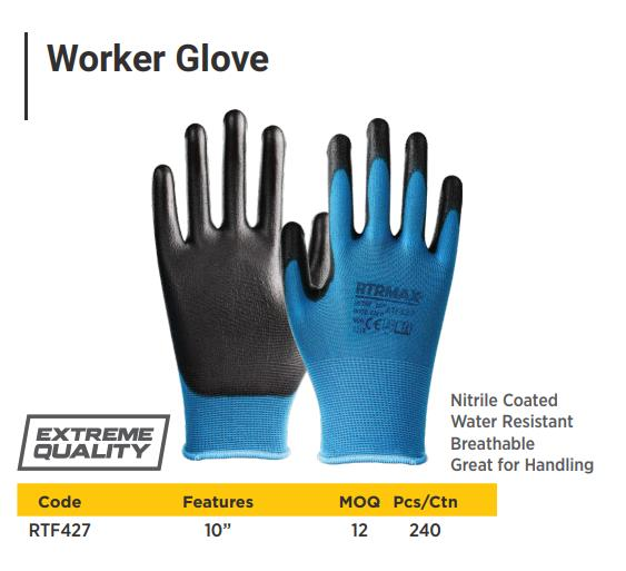 NITRILE COATED GLOVES SIZE 10 BLUE