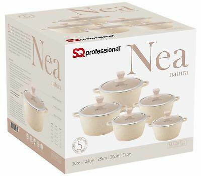 Nea Marbell Diecast Stockpot Set 5 Pack Natura-Cream Marble Effect 20-24-28-30-32cm