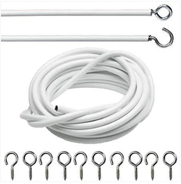 Net Curtain Wire White Window Cord Cable With Hooks Indoor Outdoor 5m Cable