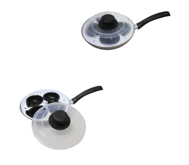 Non Stick Home Kitchen 4 Egg Poacher Pan 20cm With Long Safety Handle Egg Poacher 5.5cm