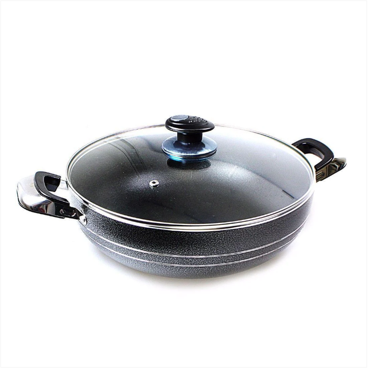 Non Stick Wok Two Handles With Lid (24cm) For Kitchen Everyday Use