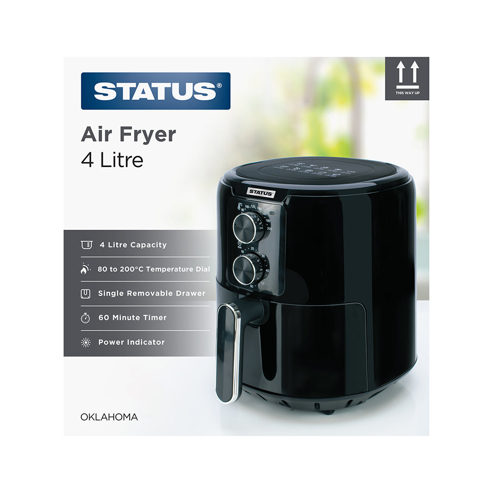 Oklahoma-4 litre- Black -Mechanical- 1300W- Air Fryer - 1 pk - in Glossy Retail Box