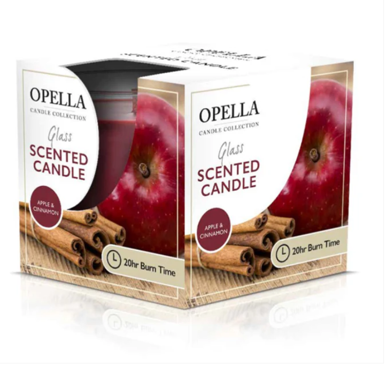Opella Scented Candle In Glass Jar Apple and Cinnamon Fragrance 6 x 8cm
