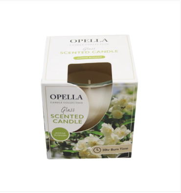 Opella Scented Candle In Glass Jar Jasmine Blossom Fragrance 8 x 7cm