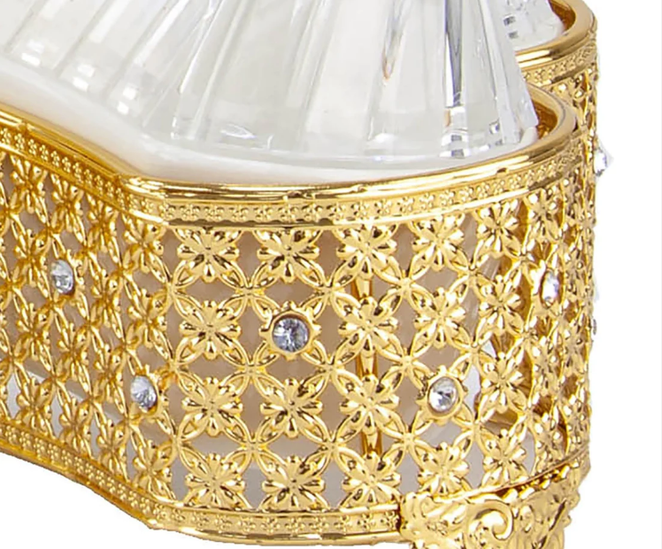 Ornate Party Heart Shape Serving Tray 2 Bowls With Lids Gold Embroidery 36cm x 19cm x 32cm
