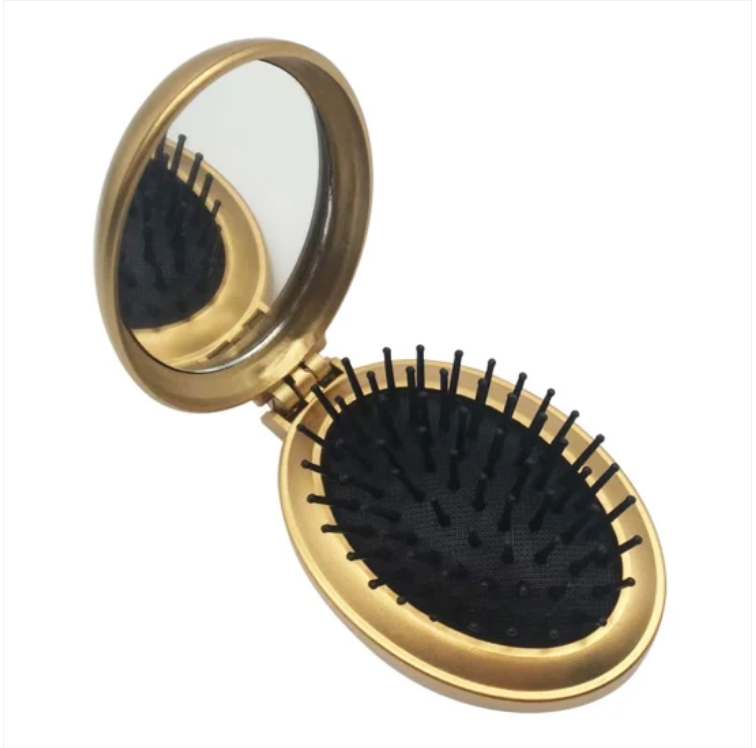 Oval Travel Folding Pocket Hair Brush with Mirror Assorted Colours