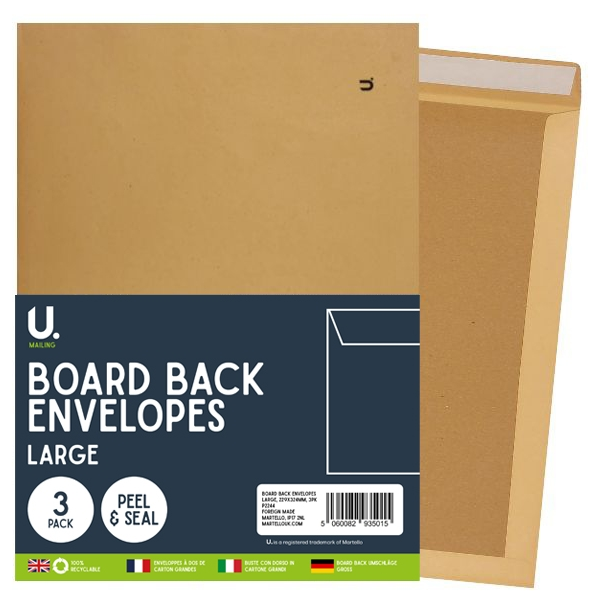 C4 Board Back Envelopes 229x324mm, 3pk
