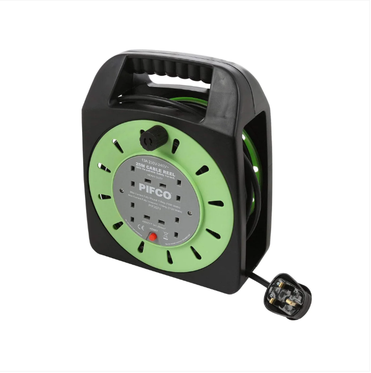 PIFCO 4 Gang Extension Cable Reel with Handle 25 Metre