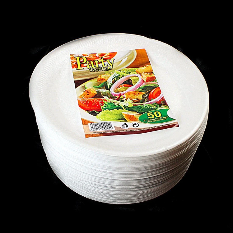 Pack Of 50 Plates 9'' White Insulated Party Plates For Special Events BBQ & Catering