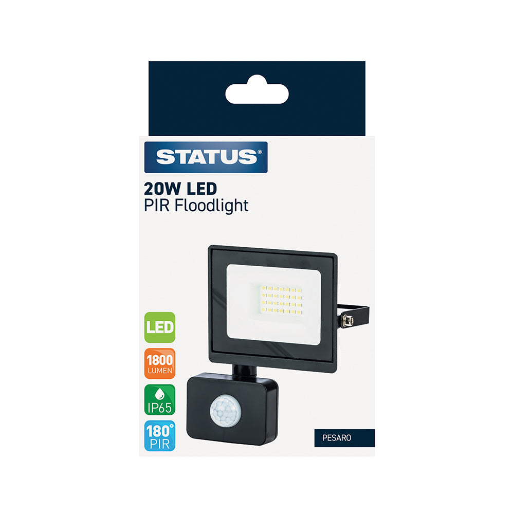 Pesaro - 20w LED - Black - Flood Light with PIR - 1 pk - in Glossy Retail Box