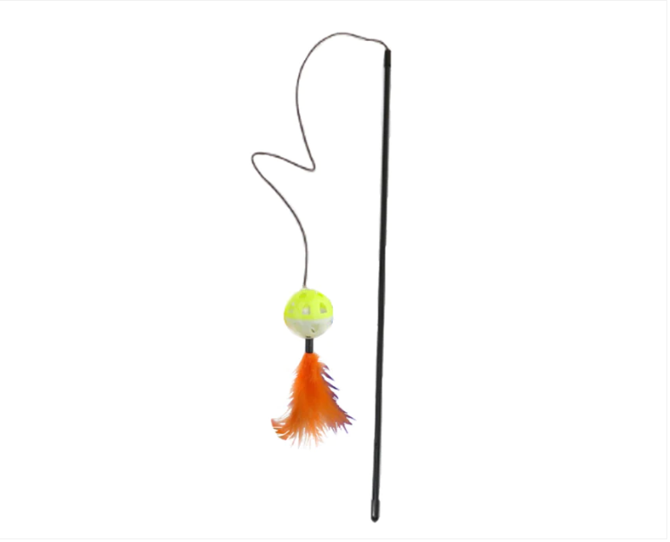 Pet Cat Tease Toy Plastic Stick with Ball 43 cm Assorted Colours