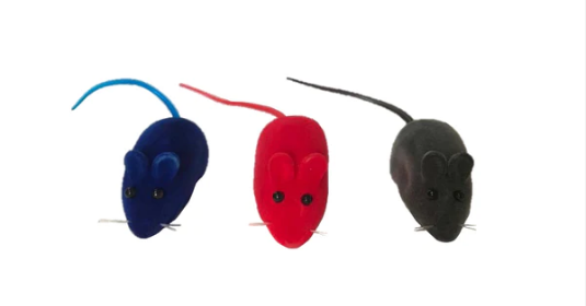 Pet Cat Toy Velvet Squeaky Mice 6 cm Pack of 3 Assorted Colours
