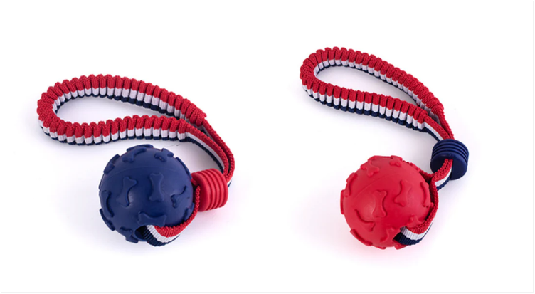 Pet Dog Toy Ball Bone Print with Elastic Rope 6 cm Assorted Colours