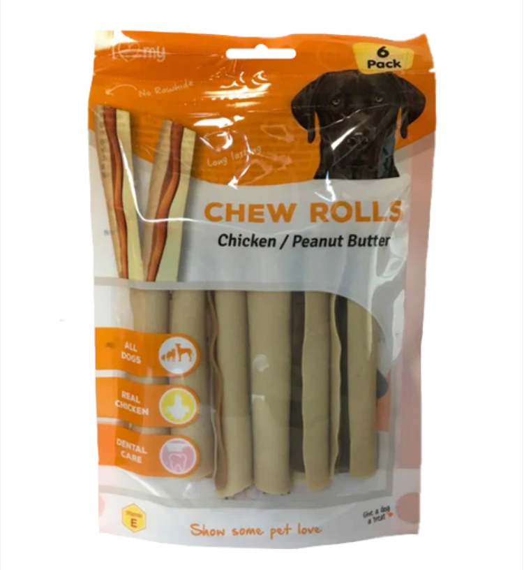 Pet Dog Treats Chew Rolls Chicken & Peanut Butter 6 Pack
