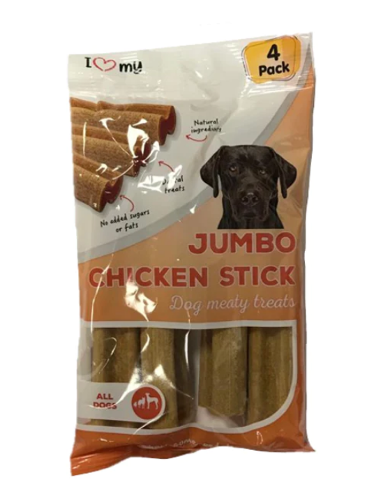 Pet Dog Treats Jumbo Chicken Sticks 4 Pack Flow Pack