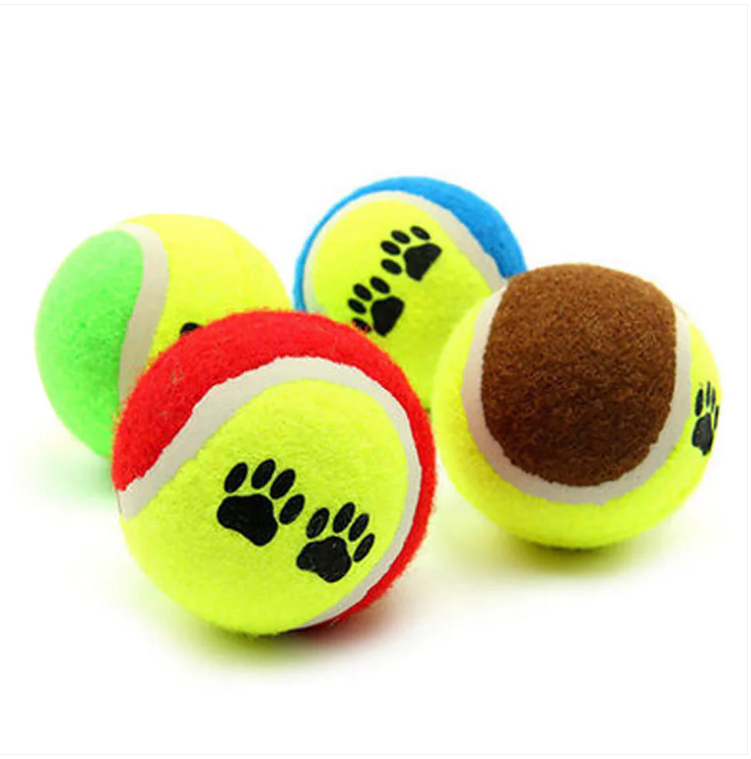 Pets Cats Dog Toy Tennis Ball Pack of 3 Paw Print Design Assorted Colours