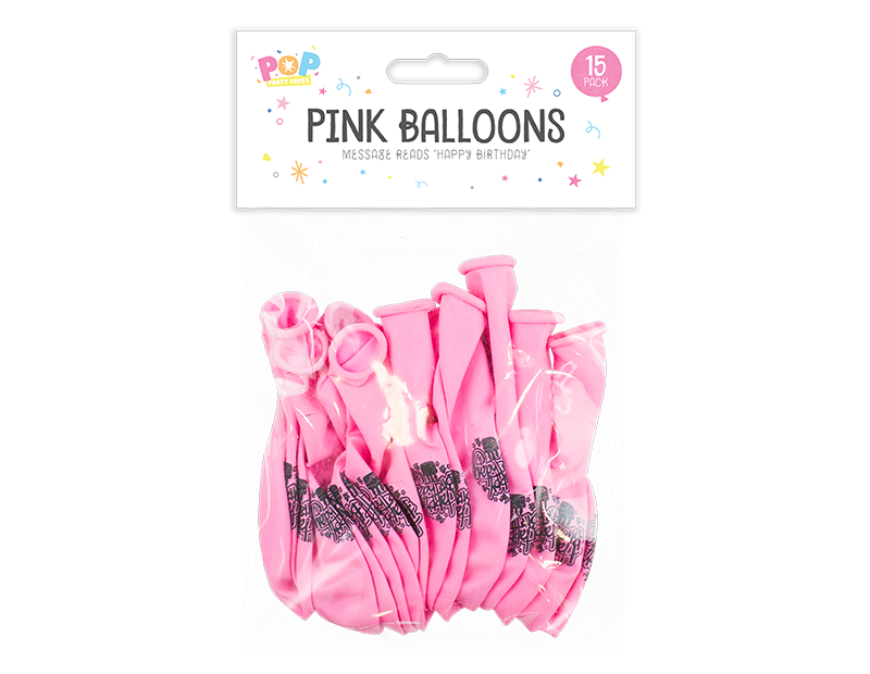 Pink Happy Birthday Balloons - 15 Pack