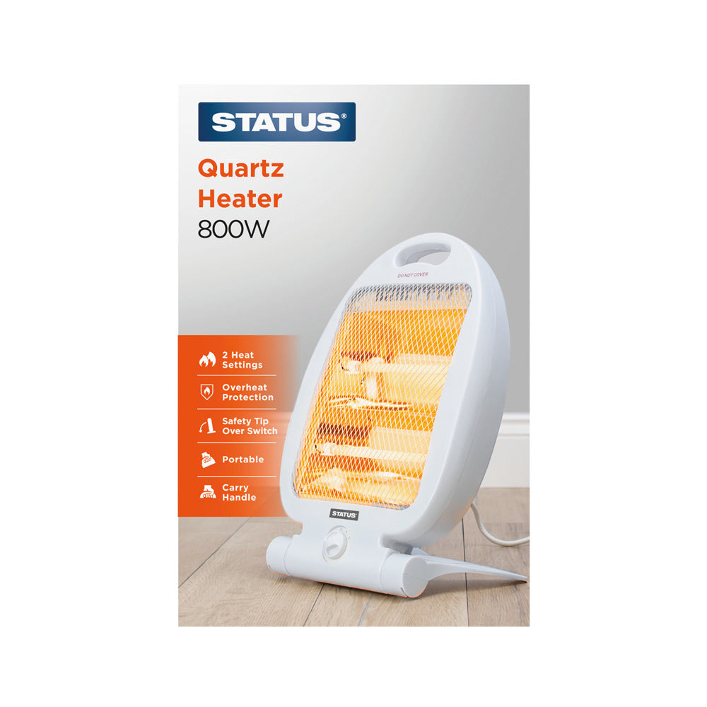 Quartz Heater - 800w - White - 2 Heat Settings - 1 pk - In Glossy Retail Box - 6pcs Per Outer Case