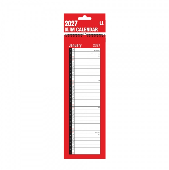 Red & Black Slim Calendar, 16 x 41cm