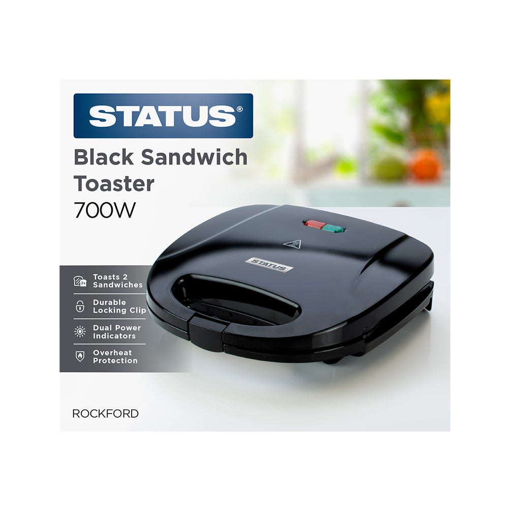 Rockford - Black - 700w - Sandwich Toaster - 2 Plate - Non Stick - Cool Wall - 1 pk - in Glossy Retail Box