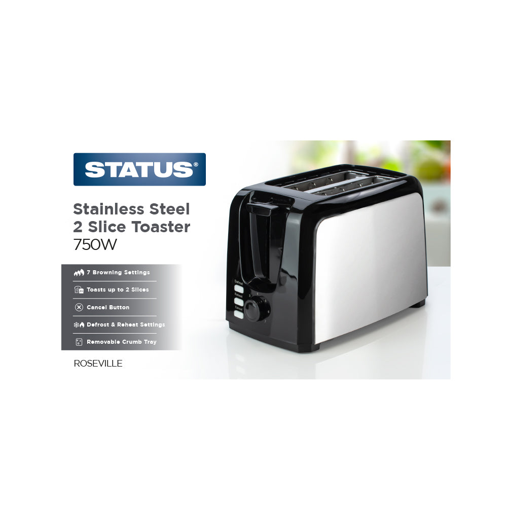 Roseville - Toaster - 750w - 2 Slice - Stainless Steel - Variable Browning Control - Removable Crumb Tray - Cancel Function - 1 pk - in Glossy Retail Box