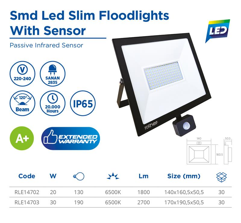 SMD LED SLIM FLOODLIGHT WITH SENSOR, 50W,85-265V