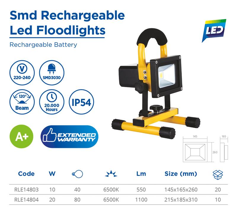 SMD RECHARGEABLE LED FLOODLIGHT, 20W,100-240V