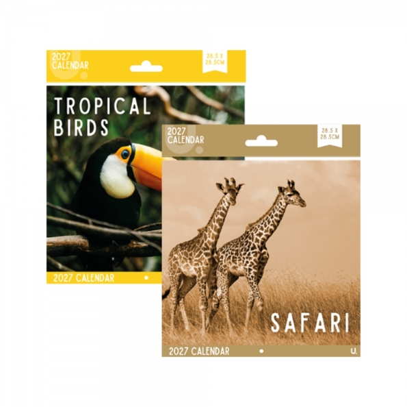 Square Calendar Wild Animals, 2 Asst, 28.5 x 28.5cm