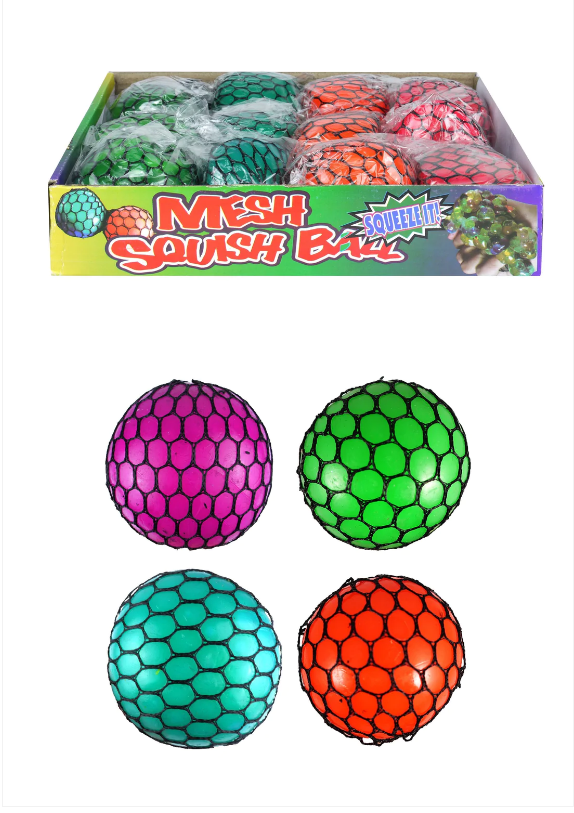 Squish & Squash Squidgy Brightly Coloured Mesh Ball 4 Assorted Colour 7cm