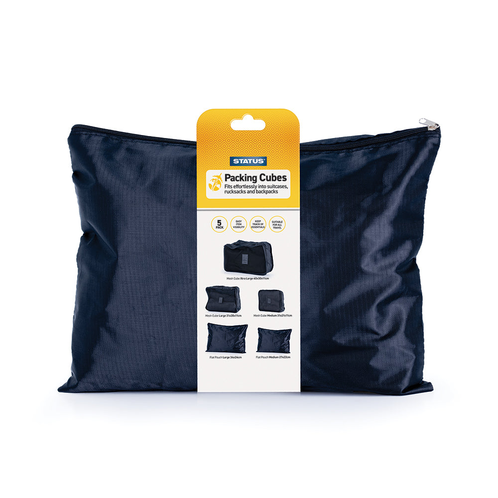 Travel Packing Cubes - Black - 5 pk - Wrapped CardMesh cube XL: 40x30x11cmMesh cube L: 31x28x11cmMesh cube M: 31x21x11cm Flat pouch L: 34x24cmFlat pouch M: 27x22cm