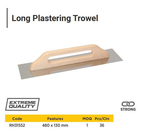 WOOD HANDLE LONG PLASTERING TROWEL 480x130MM 0.7MM