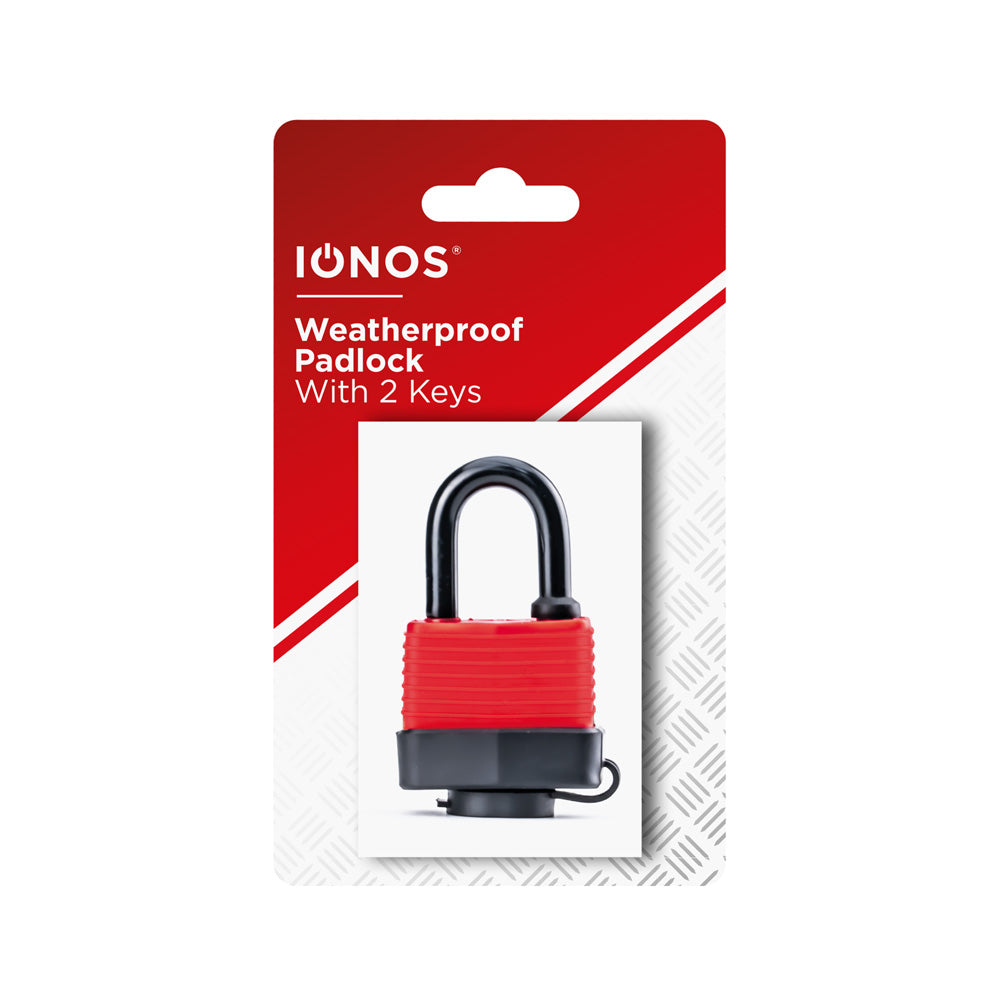 Weather-Proof Padlock - thermoplastic encased steel shackle - zinc alloy cylinder - 2 iron keys - Ionos - 1 pk - in a Trapped Box