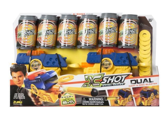 X-Shot Dual Dart & Disc Blaster Double Pack Set 2 Blaster Fire Discs and Darts