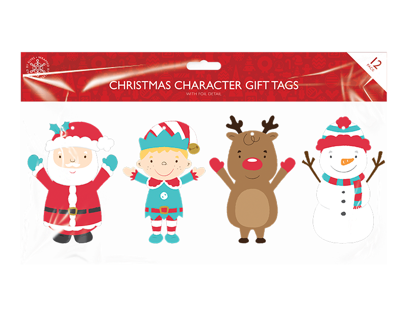 Xmas Figures Foil Tags 12 Pack