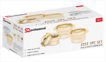 Zest Insulated Casserole Set 3pcs 1.0 - 1.5 - 2.5 Litre Assorted Colours