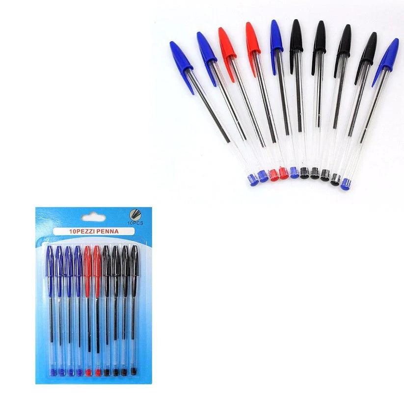 Pack Of 10 Red Blue Black Colour Ballpoint Pens By Pezzi Penna (24 Pcs )