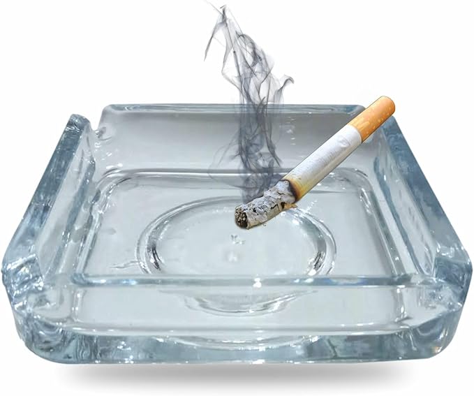Ash Tray Glass Cigarette Square Clear Ashtray