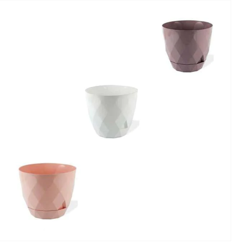 x 1 Diamond Style Cut Yakamoz Round Plastic Plant Pot 17.5cm x 15.3cm