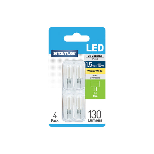 1.5w = 10w = 100 lumens - LED - G4 - 12v Warm White - non dimmable - 4 pk - in a Clam Shell - in Brown Box