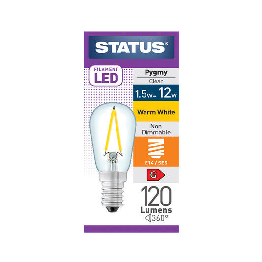 1.5w = 12w = 250 lumens - Filament LED - Pygmy - S26 - SES - Clear - Warm White - 1 pk box - in White CDU