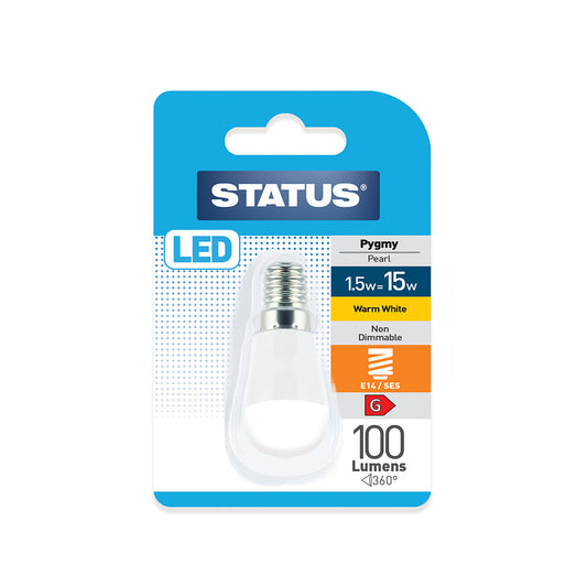 1.5w = 15w = 100 lumens - Pygmy/Fridge - E14 - Pearl - 1 pk - in a Hanging box - in White CDU